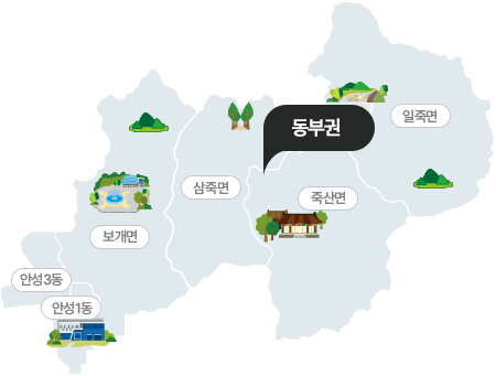 동부권 - 일죽면, 죽산면, 삼죽면, 보개면, 안성3동