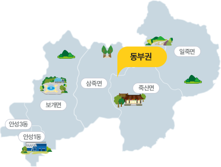 동부권 - 일죽면, 죽산면, 삼죽면, 보개면, 안성3동