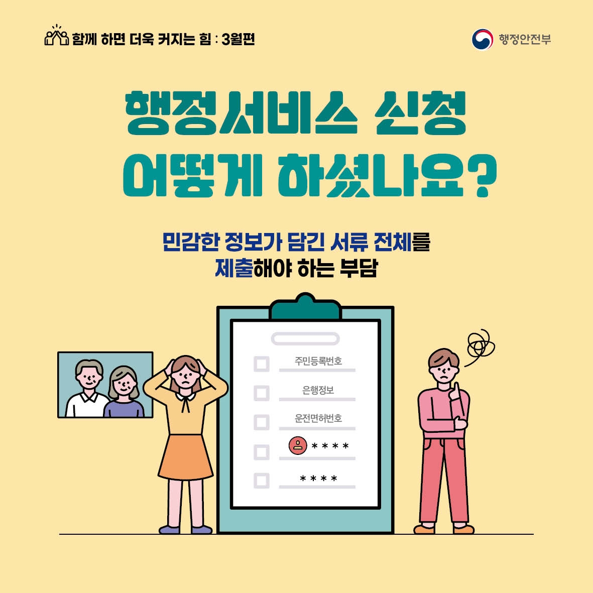 함께하면 더욱 커지는 힘 3월편 행정서비스 어떻게 신청하셨나요? 민감한 정보가 담긴 서류 전체를 제출해야 하는 부담
