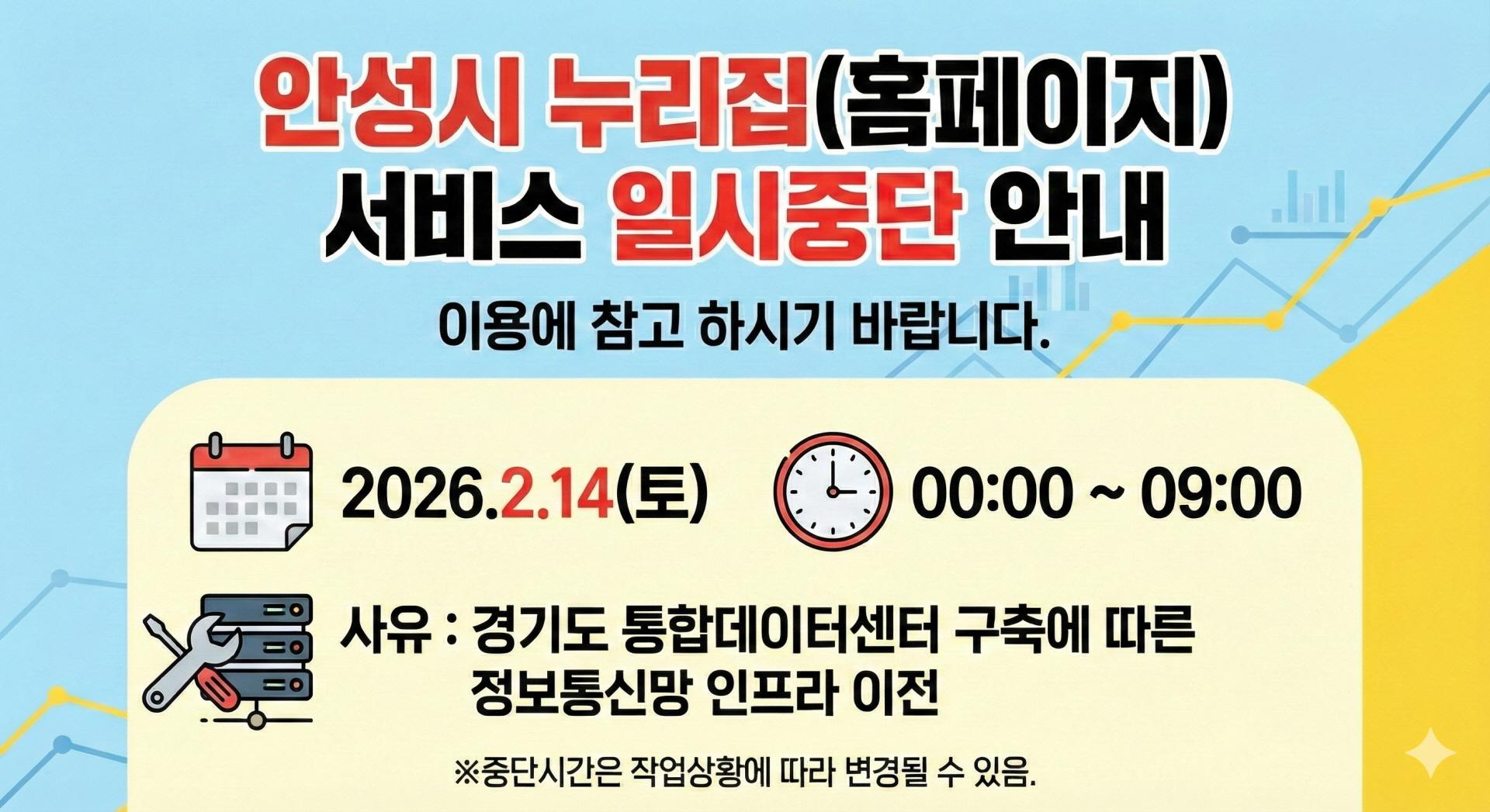 안성시 누리집(홈페이지) 서비스 일시중단 안내