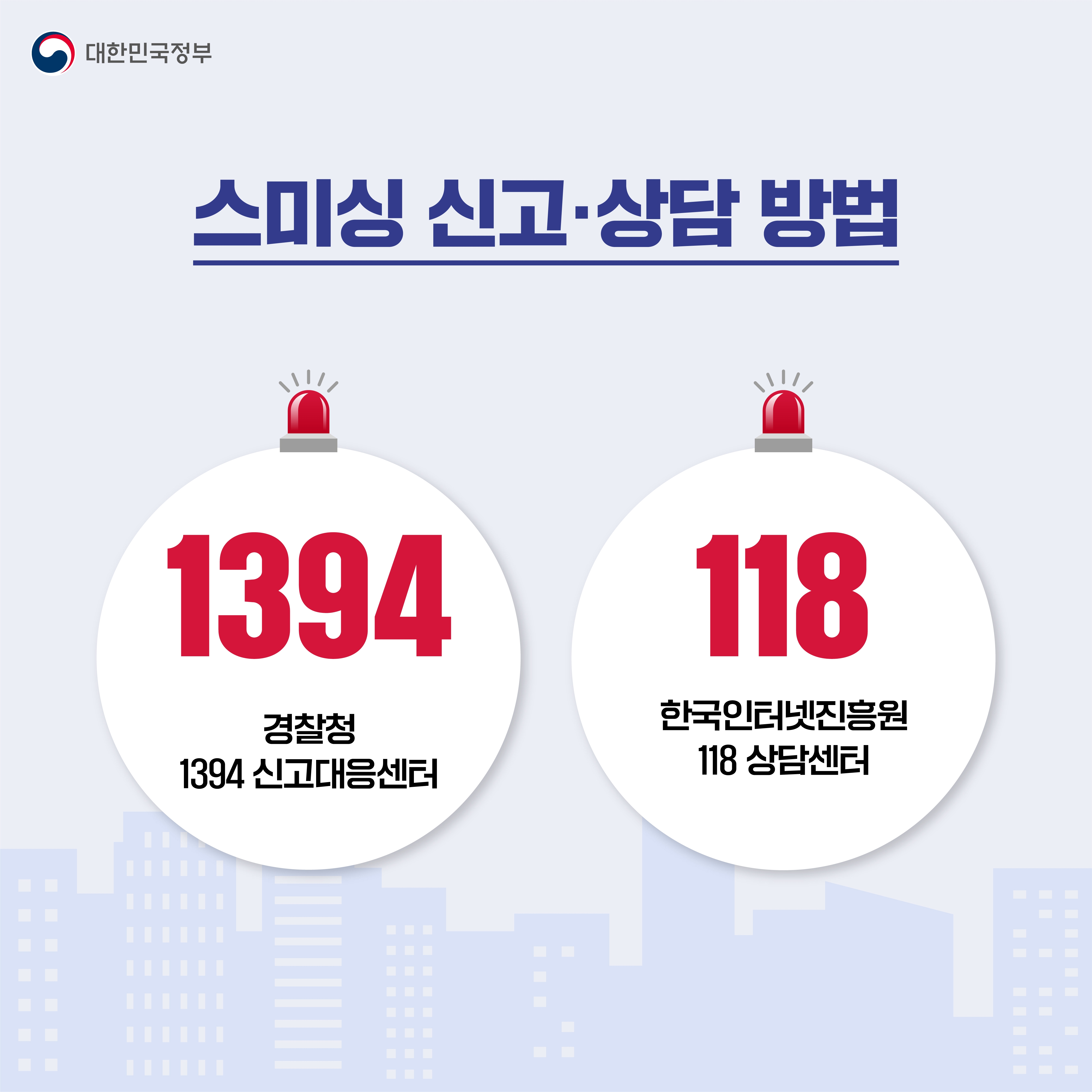 스미싱 신고&middot;상담 방법 1394 경찰청 1394 신고대응센터 118 한국인터넷진흥원 118 상담센터