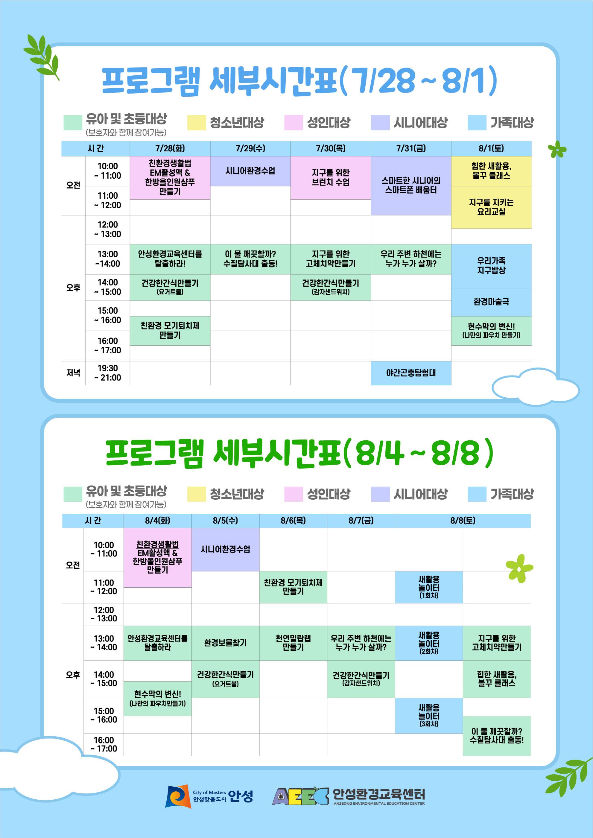 프로그램 세부시간표(안성환경교육센터 여름환경학교