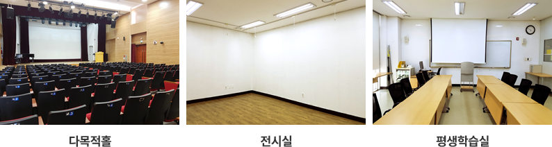 다목적홀, 전시실, 열람실, 평생학습실 사진