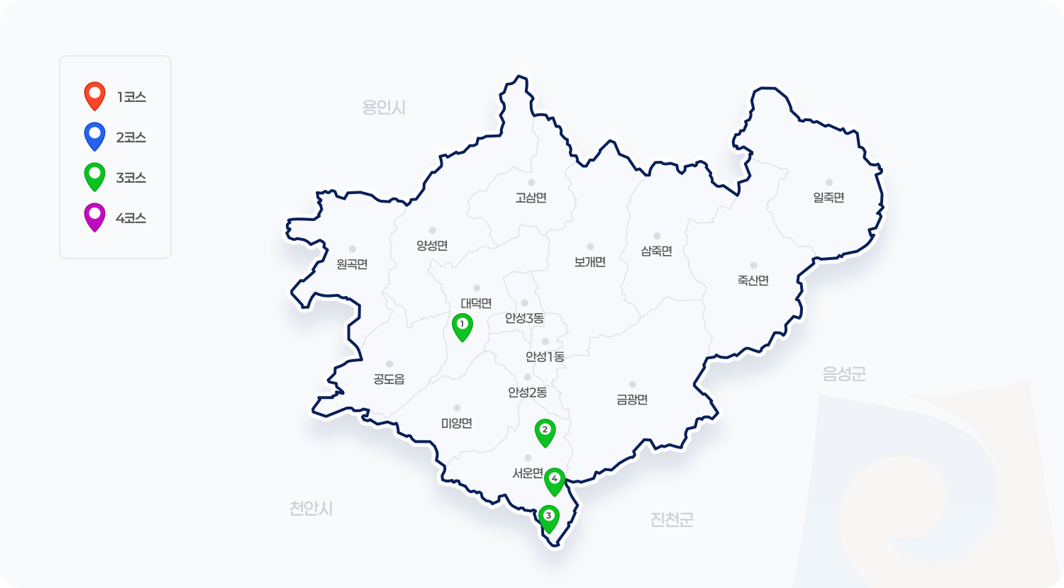 1코스, 2코스, 3코스, 4코스. 코스 별 장소에 대한 자세한 안내는 아래의 리스트를 참고하여 주시길 바랍니다.